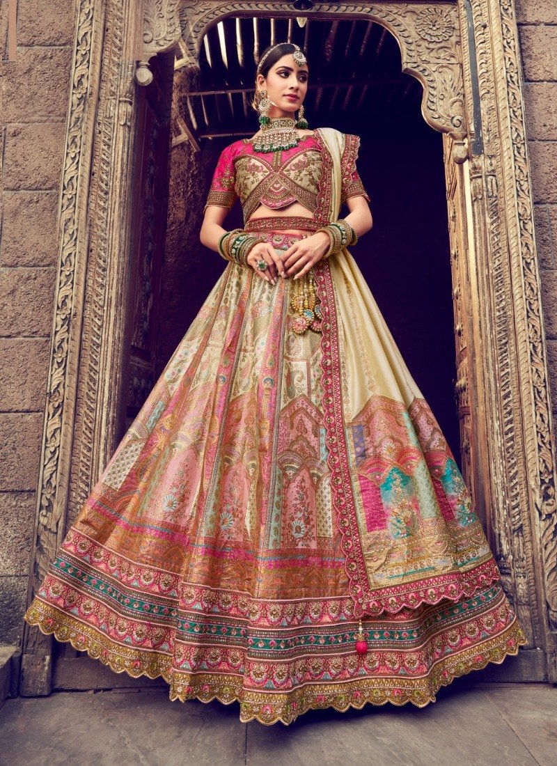 Cream Banarasi Silk Wedding Lehenga Choli