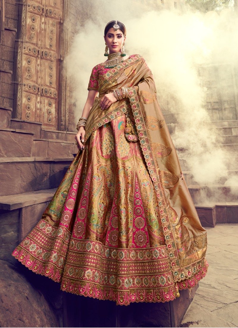 Pink Banarasi Silk Wedding Lehenga Choli