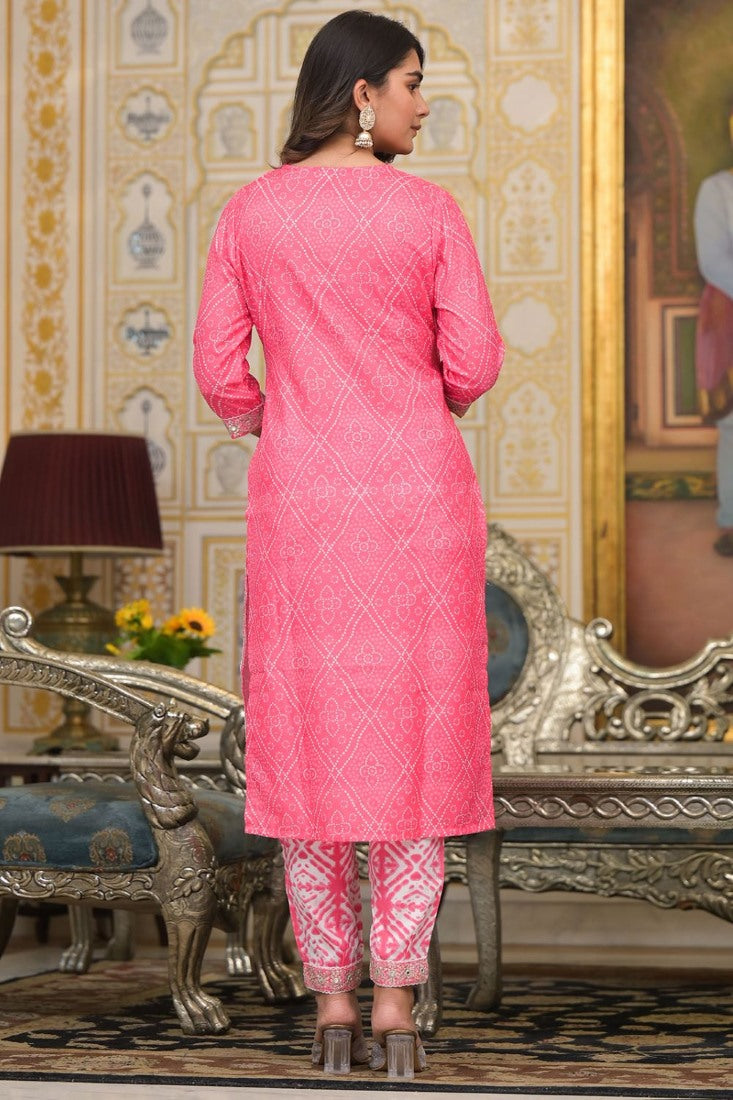 Pink Cotton Bandhani Salwar Kameez Dress