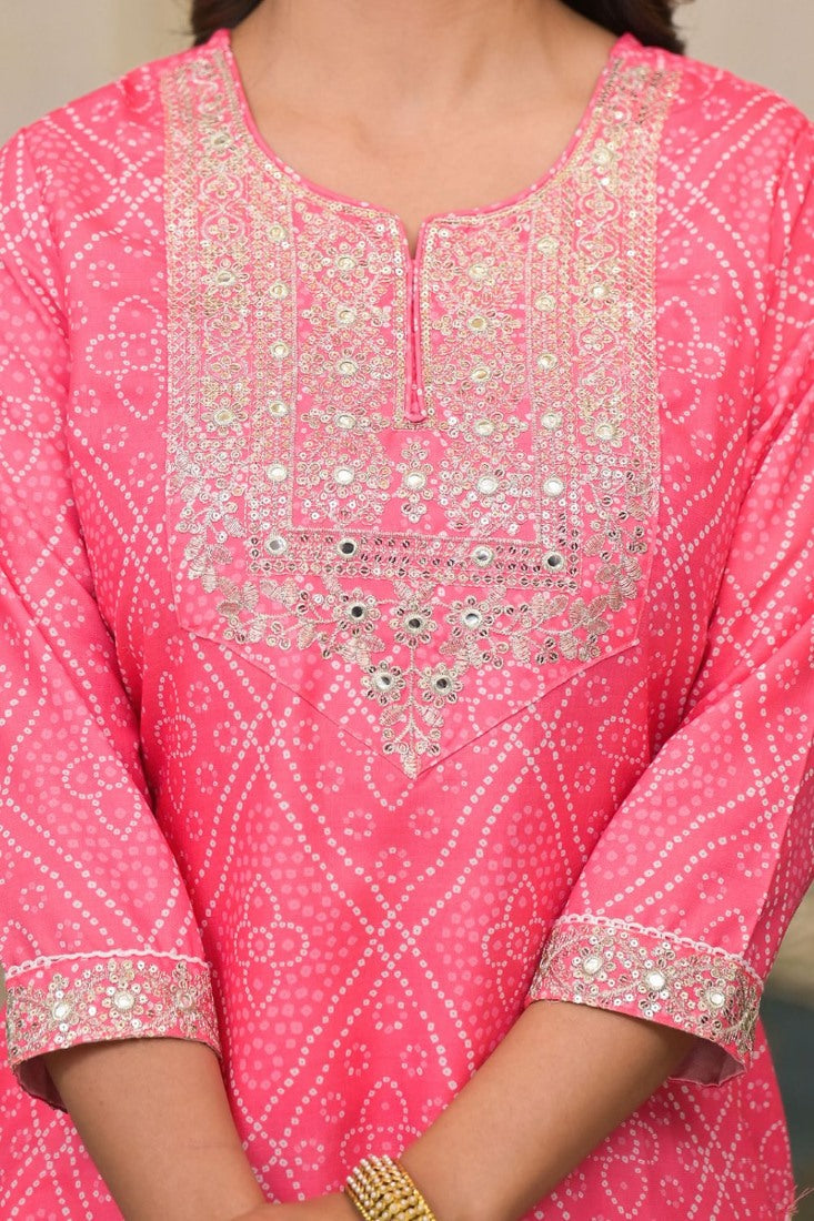 Pink Cotton Bandhani Salwar Kameez Dress