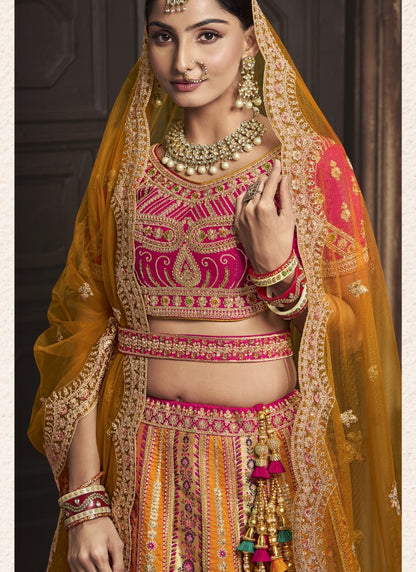 Yellow Banarasi Silk Bridal Lehenga Choli With Heavy Embroidery Work