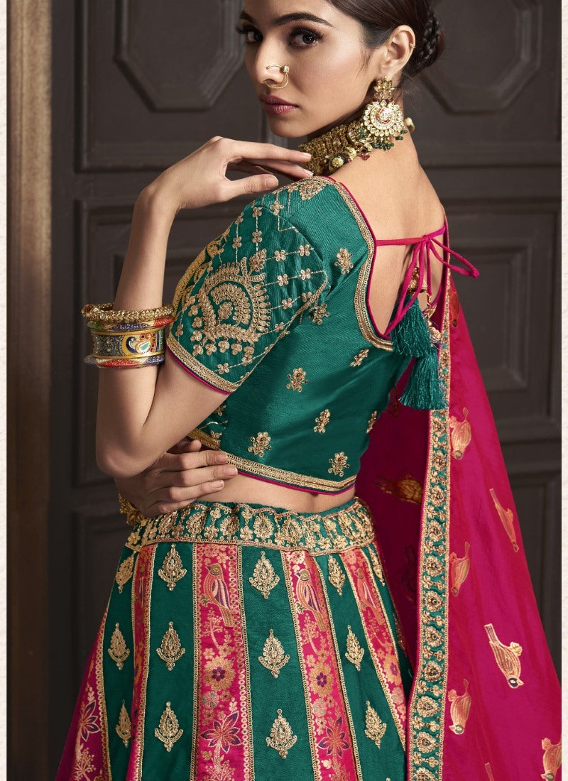 Green Banarasi Silk Bridal Lehenga Choli With Heavy Embroidery Work