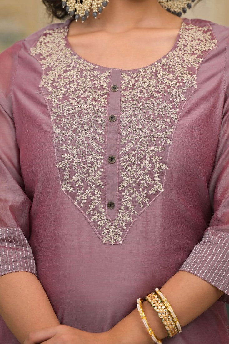 Light Purple Cotton Embroidery Salwar Kameez Dress