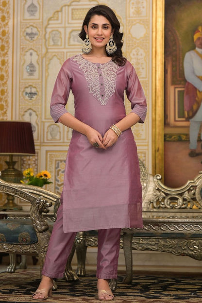 Light Purple Cotton Embroidery Salwar Kameez Dress