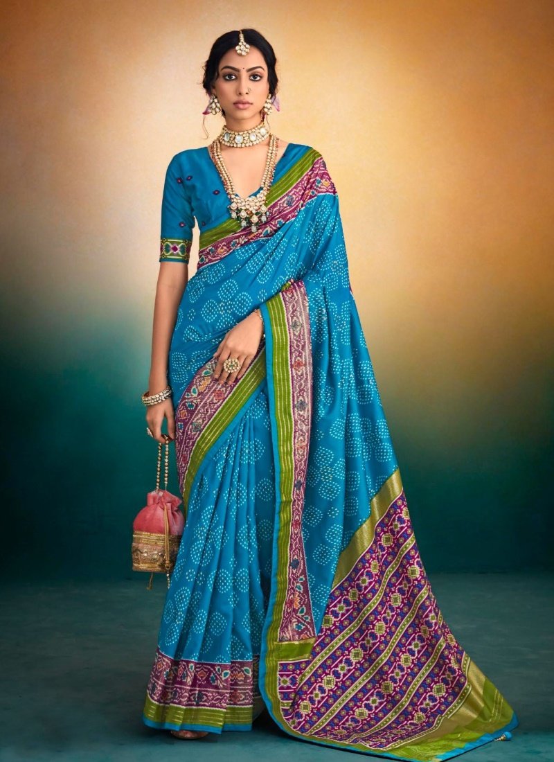 Blue Tusser Silk Patola Saree