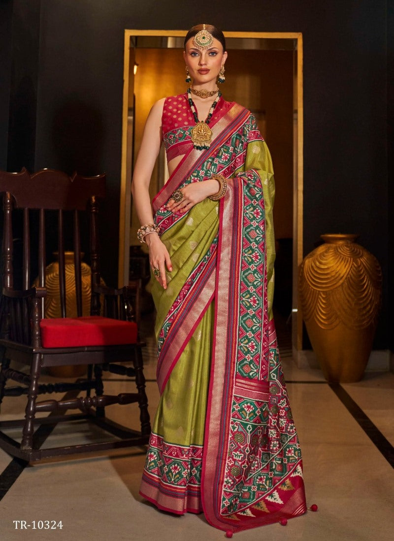 Olive Green Silk Patola Saree