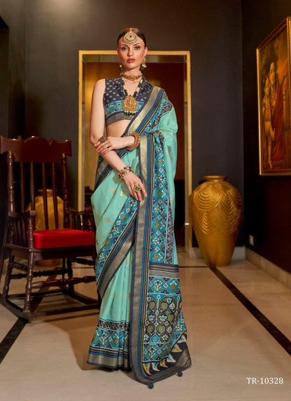 Sky Blue Silk Patola Saree