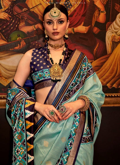 Sky Blue Silk Patola Saree