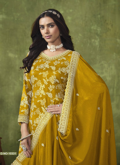 Yellow Wide Palazzo Suit With Embroidery and Sequins Work