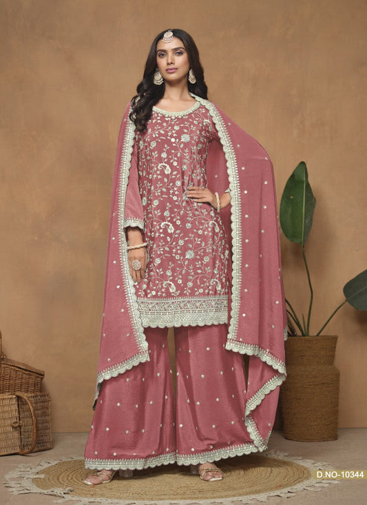 Off White Wide Palazzo Suit With Embroidery Work