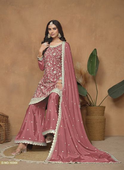 Off White Wide Palazzo Suit With Embroidery Work