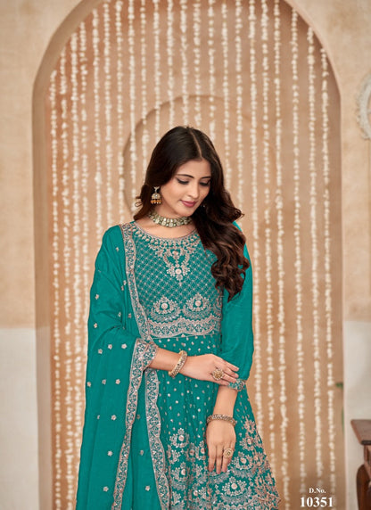 Sea Green Palazzo Salwar Suit With Embroidery Work