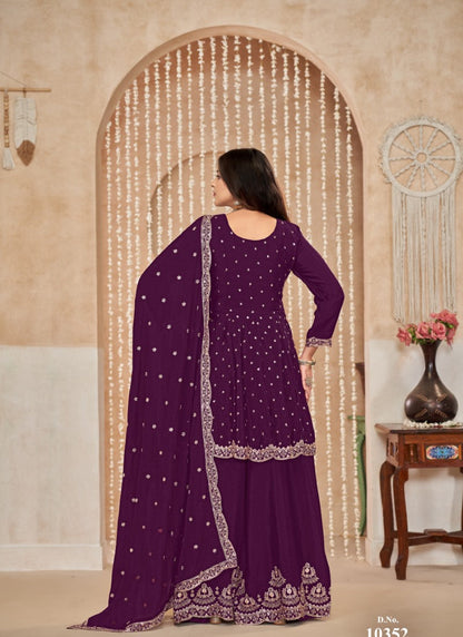 Purple Palazzo Salwar Suit With Embroidery Work