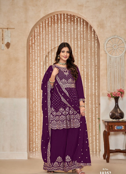 Purple Palazzo Salwar Suit With Embroidery Work