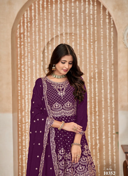 Purple Palazzo Salwar Suit With Embroidery Work