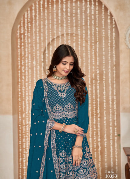 Blue Palazzo Salwar Suit With Embroidery Work