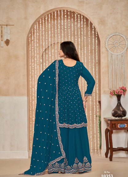 Blue Palazzo Salwar Suit With Embroidery Work