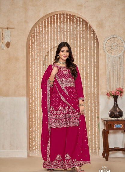 Magenta Palazzo Salwar Suit With Embroidery Work