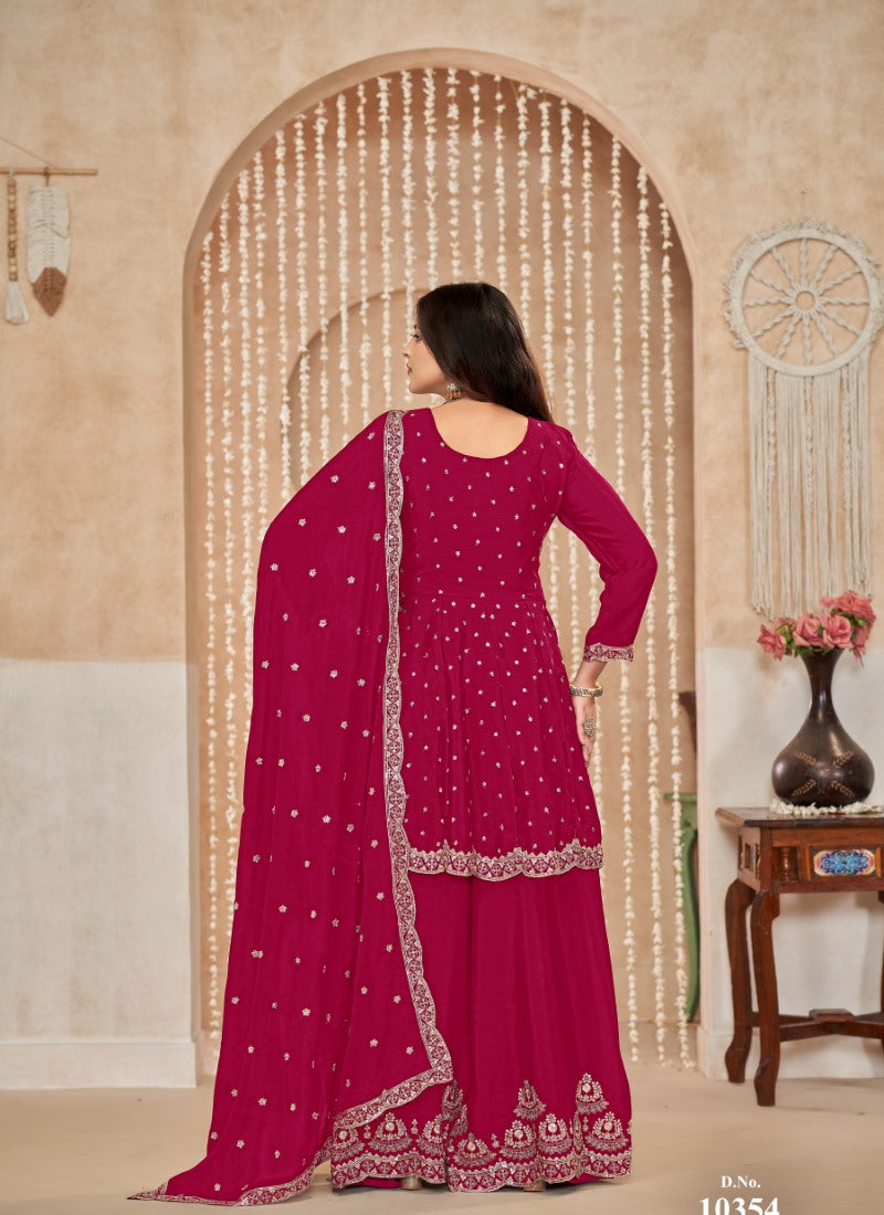 Magenta Palazzo Salwar Suit With Embroidery Work