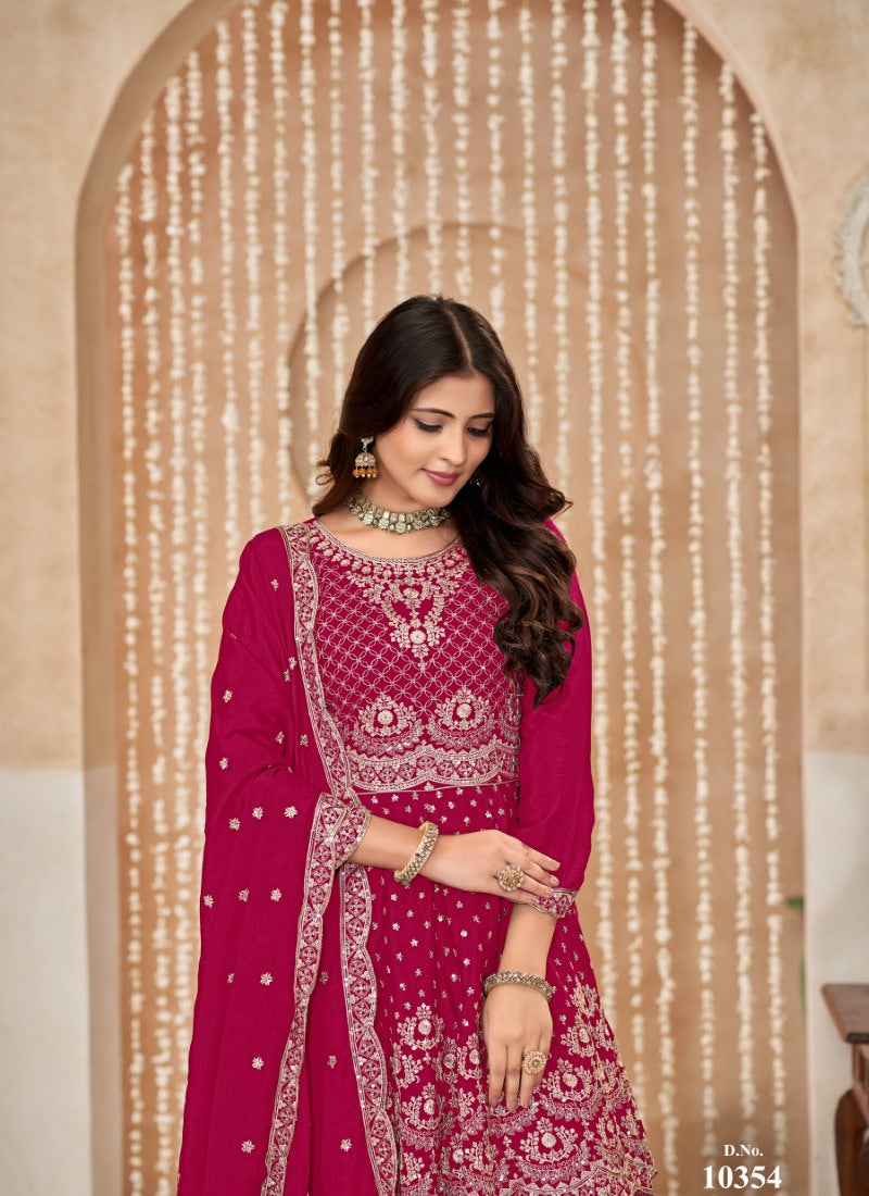 Magenta Palazzo Salwar Suit With Embroidery Work