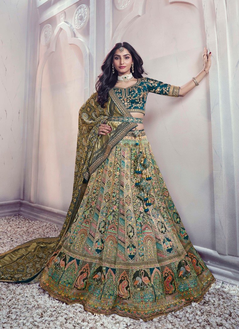 Green Silk Wedding Lehenga Choli With Heavy Embroidery and Gota Work-2