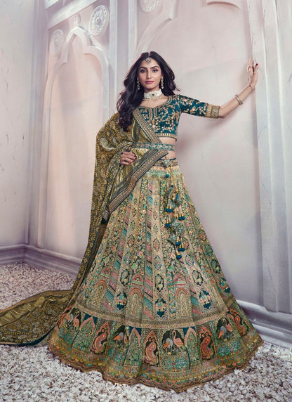 Green Silk Wedding Lehenga Choli With Heavy Embroidery and Gota Work-2