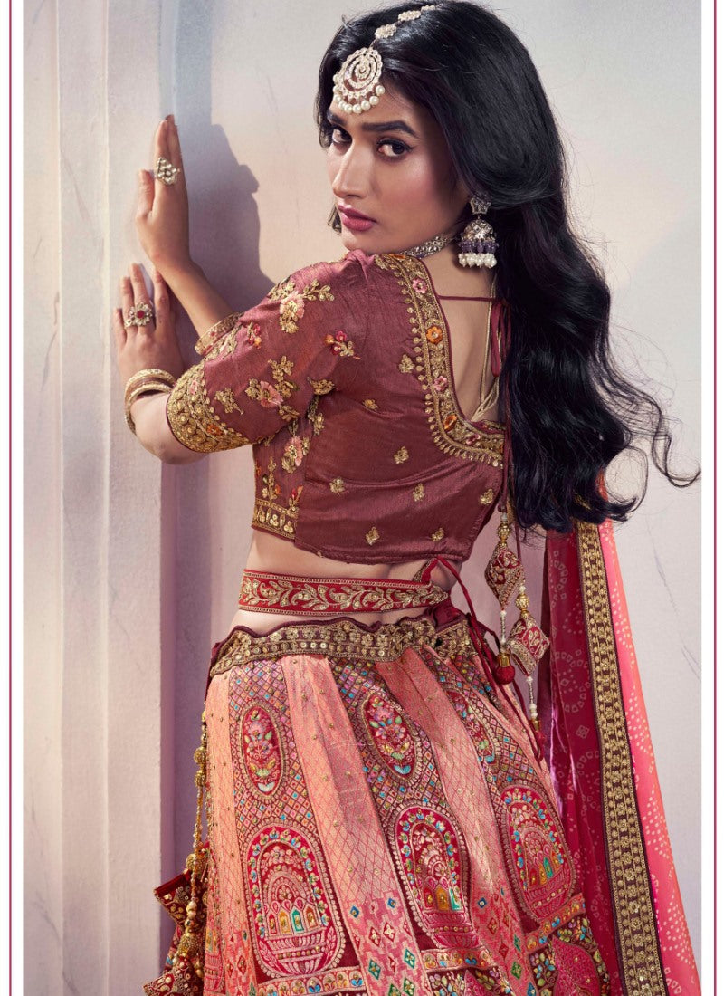 Pink and Green Silk Wedding Lehenga Choli With Heavy Embroidery and Gota Work-2