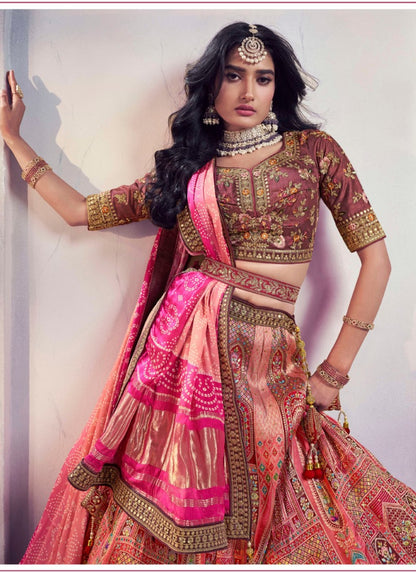 Pink and Green Silk Wedding Lehenga Choli With Heavy Embroidery and Gota Work-2