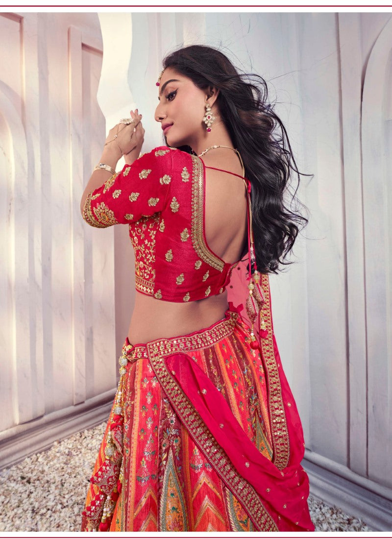 Red Silk Wedding Lehenga Choli With Heavy Embroidery and Gota Work-2