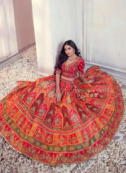 Red Silk Wedding Lehenga Choli With Heavy Embroidery and Gota Work-2