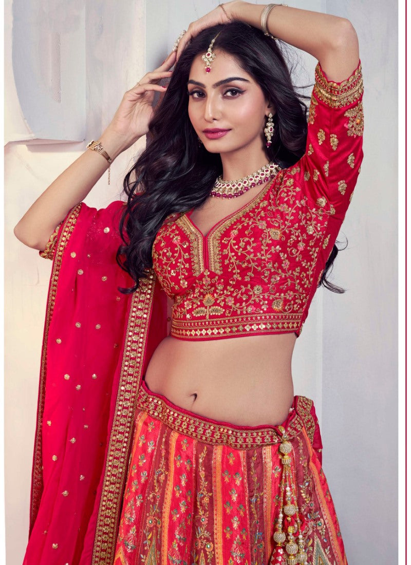 Red Silk Wedding Lehenga Choli With Heavy Embroidery and Gota Work-2