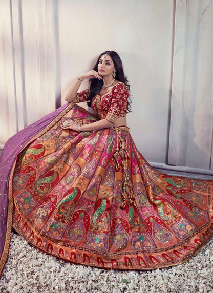 Purple Silk Wedding Lehenga Choli With Heavy Embroidery and Gota Work