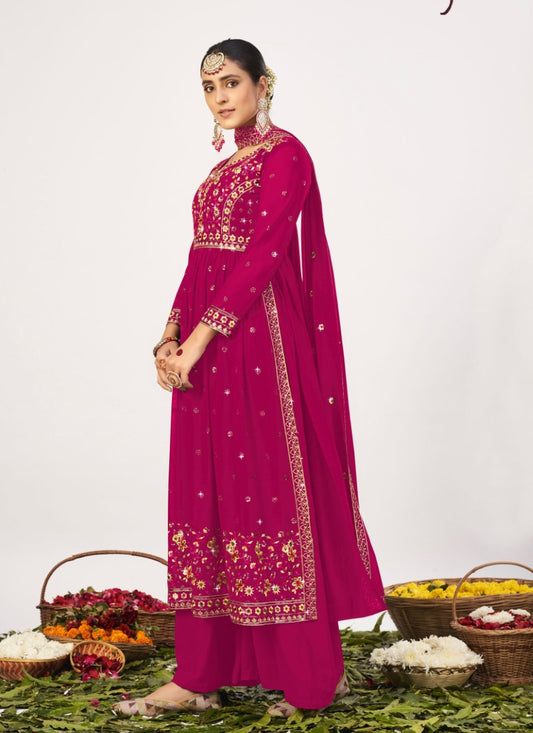 Magenta Georgette Palazzo Salwar Suit