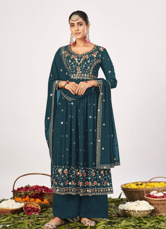 Teal Blue Georgette Palazzo Salwar Suit