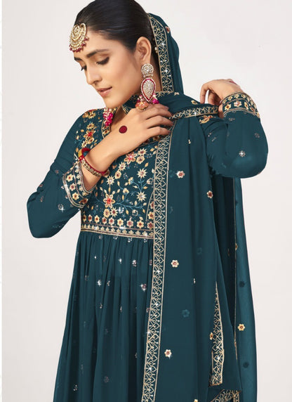 Teal Blue Georgette Palazzo Salwar Suit-2