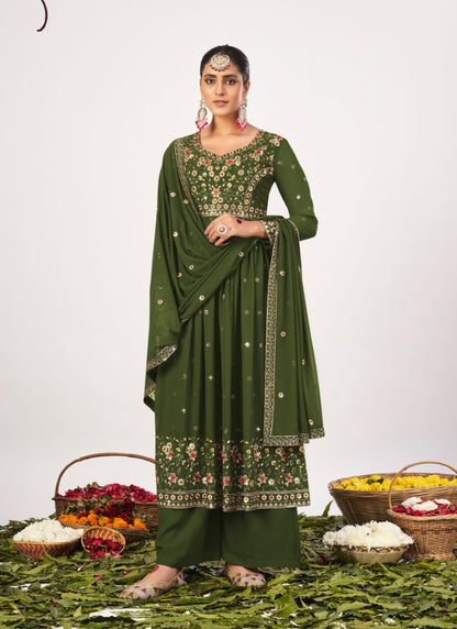 Green Georgette Palazzo Salwar Suit