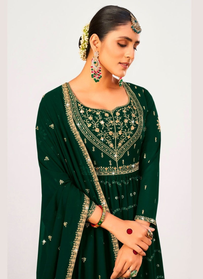 Green Georgette Embroidered Palazzo Salwar Suit-2