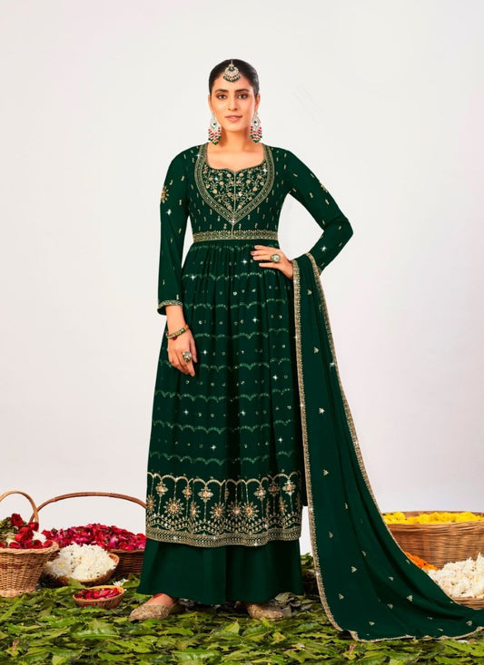 Green Georgette Embroidered Palazzo Salwar Suit