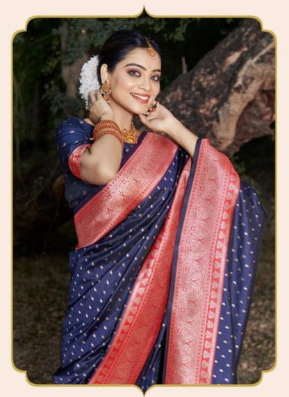 Navy Blue Banarasi Silk Saree