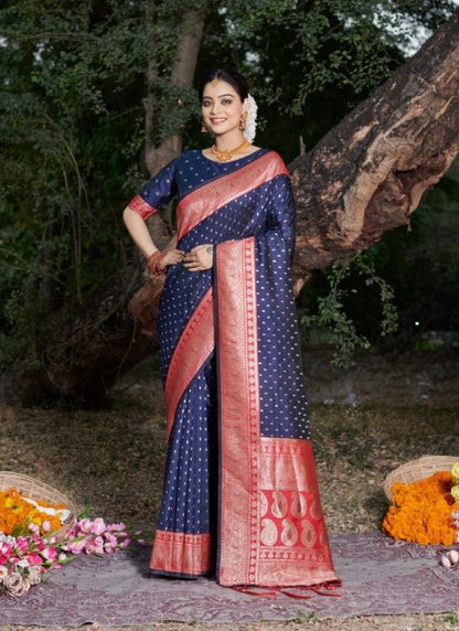 Navy Blue Banarasi Silk Saree