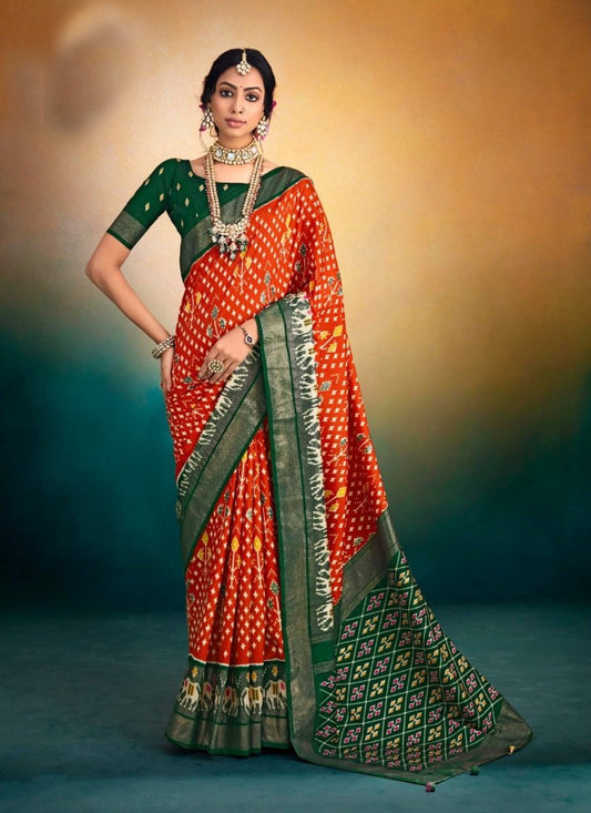 Red Tusser Silk Patola Saree