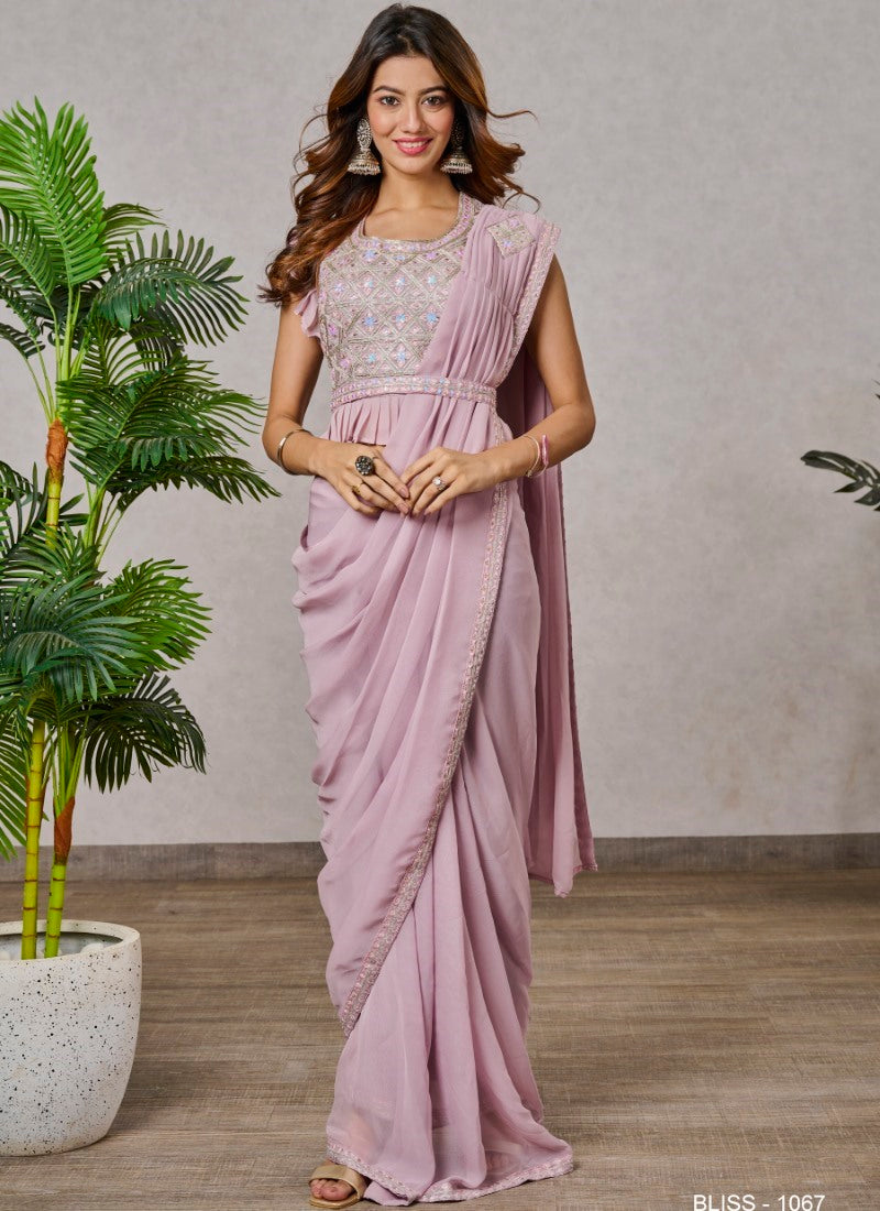 Pink Ready to Wear Designer Saree With Embroidered  and Sequins Work