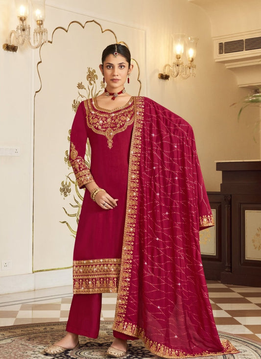 Magenta Georgette Straight Cut Palazzo Salwar Suit