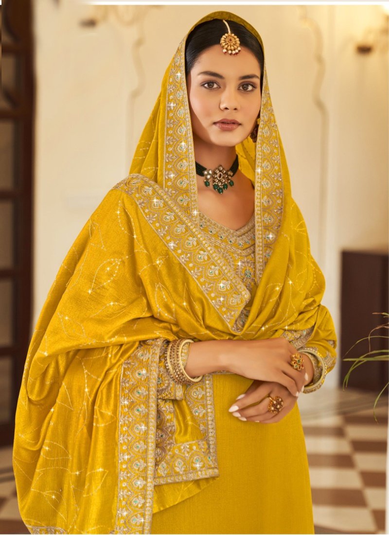 Yellow Georgette Straight Cut Palazzo Salwar Suit-2