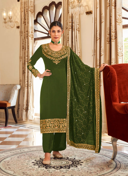 Green Georgette Straight Cut Palazzo Salwar Suit