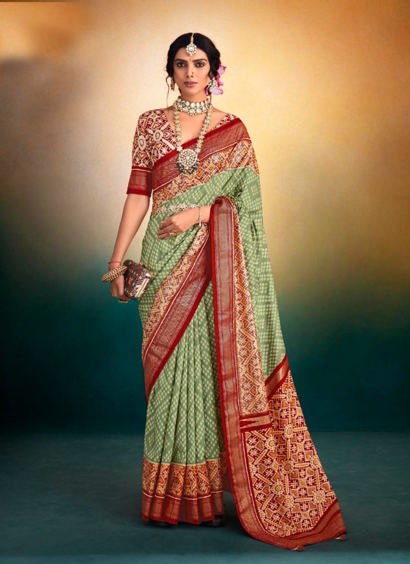 Pista Green Tusser Silk Patola Saree