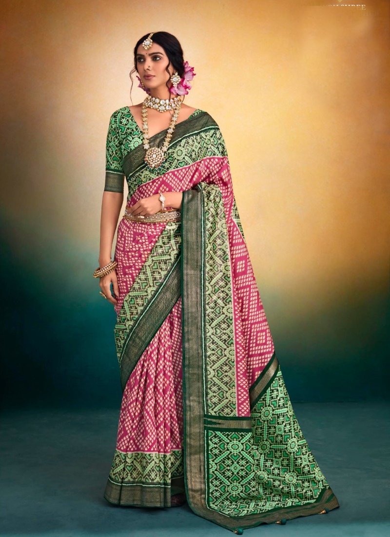 Pink Tusser Silk Patola Saree