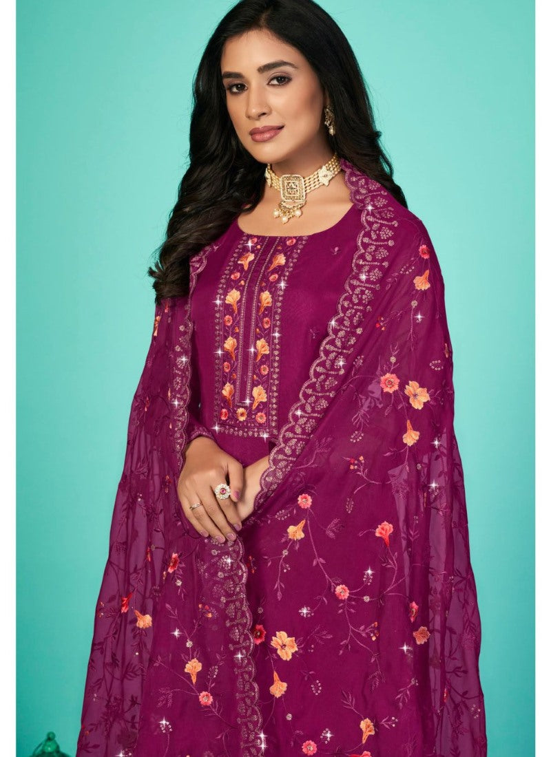 Purple Organza Palazzo Suit with Embroidery Work-2