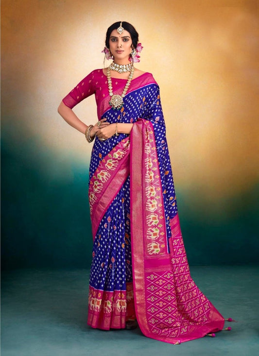 Blue Tusser Silk Patola Saree