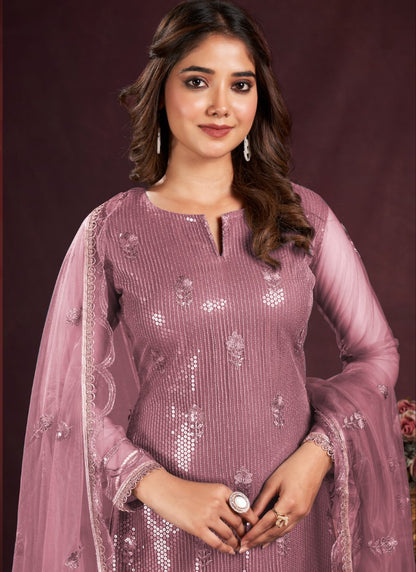 Pink Pant Style Salwar Suit with Thread and Sequins Work-2